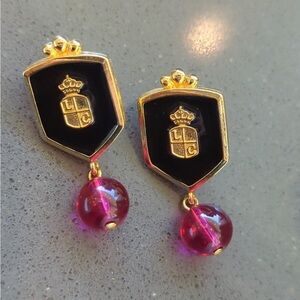 Black gold and maroon Liz Claiborne dangle ball, post earrings